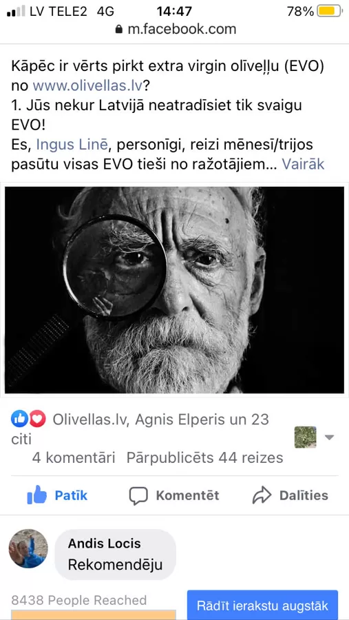 Andis rekomendē www.olivellas.lv eļļas arī citiem