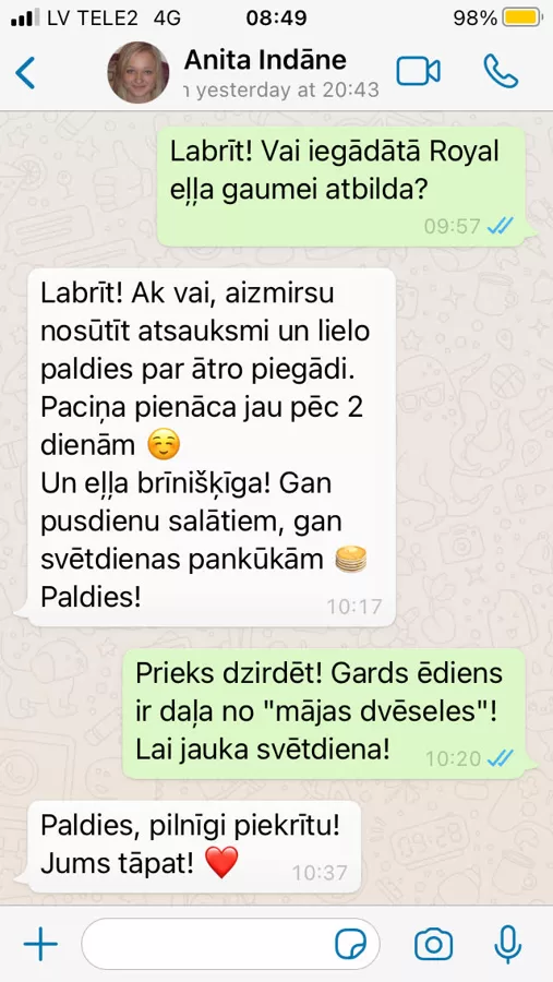 Anita apmierināta ar ātro piegādi un Royal eļļas garšu