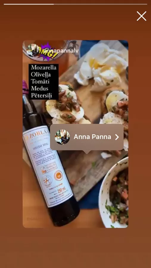 Ēdienu blogere Anna Panna bauda Royal EVO brokastīs (ekrānšāviņš no Instagram)