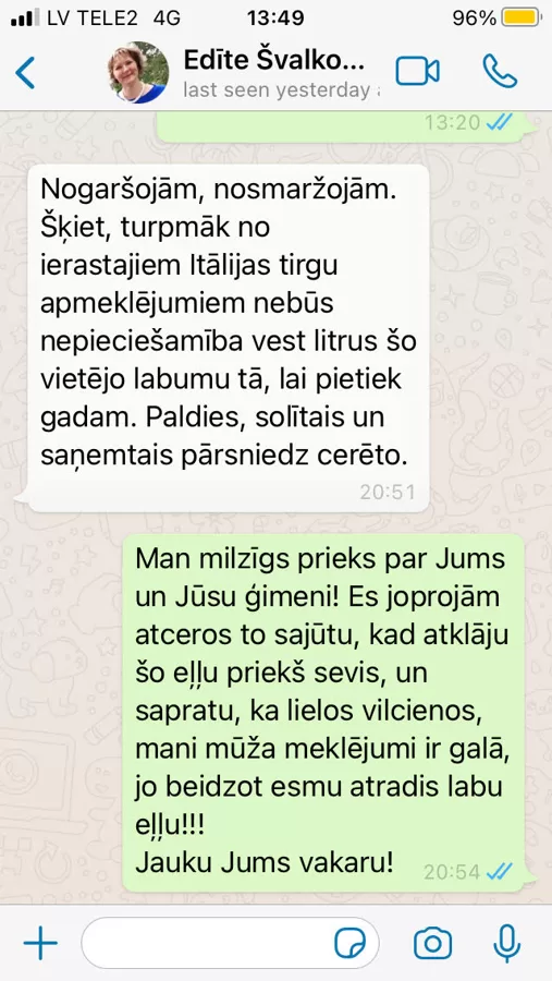 Edīte par to, ka turpmāk nebūs jāved eļļu no Itālijas ceļojumiem.