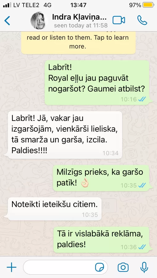 Indra priecīga par lielisko Royal eļļu!