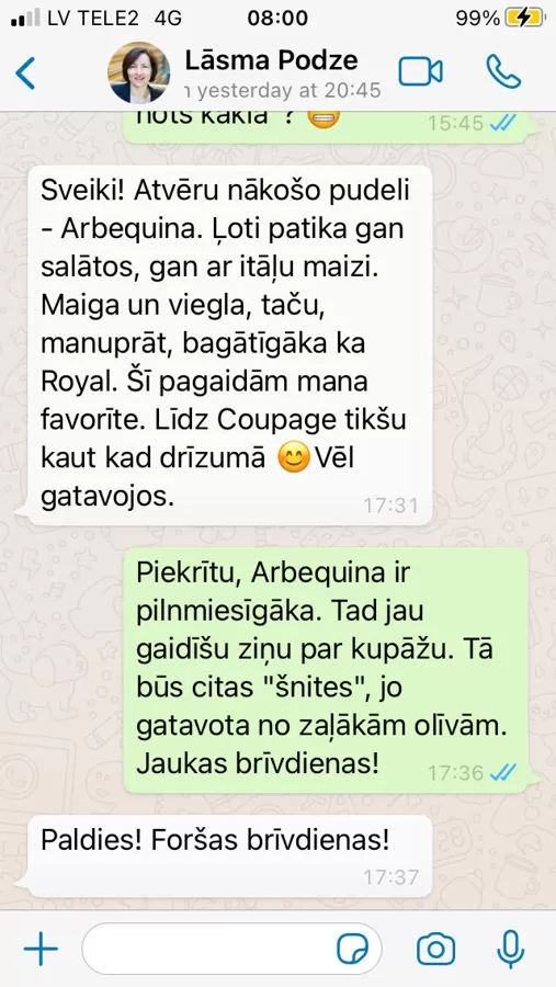 Lāsma atzīst, ka Bio Arbequinas garša viņai šķiet bagātīgāka nekā Royal EVO garša.