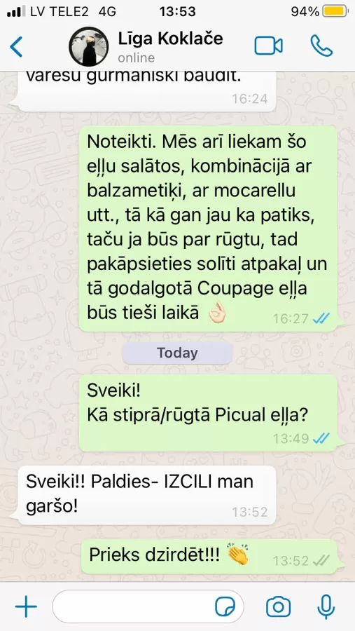 Līgai savukārt garšo Oro del Desierto ražotā "Picual" EVO ar izteiktu rūgto garšas noti.